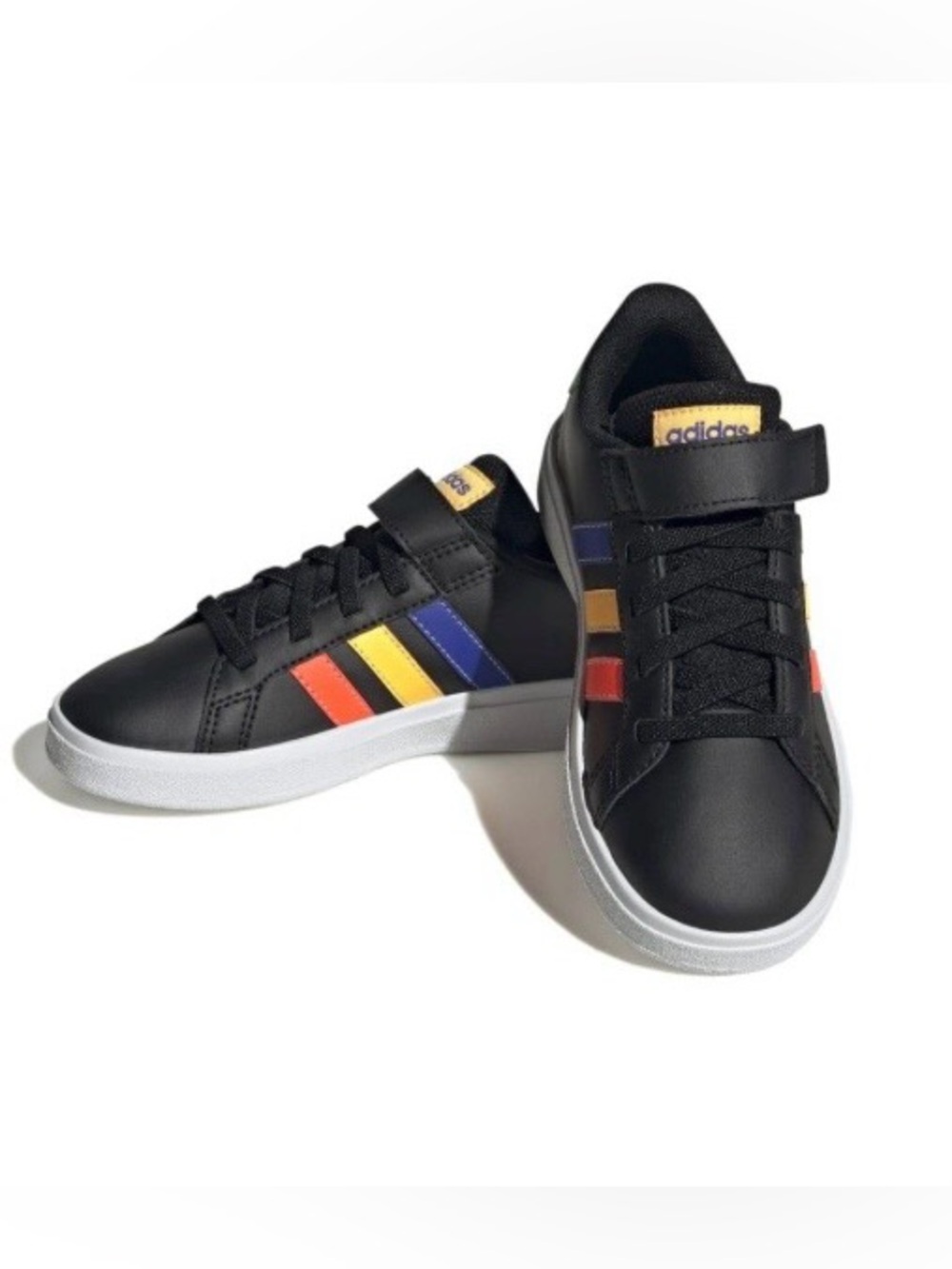 adidas kids Black Sneakers with Red, Yellow & Blue Stripes and White Sole